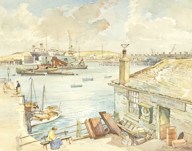 Frederick Coulson Davis (1891–), ‘Falmouth Harbour, Devon’, signed, details verso, watercolour, 27 x 36cm